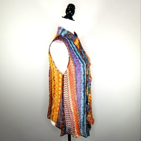 Papa Vancouver Women's Cut Off Shoulder All Over Print Button Up Blouse Size L - Picture 3 of 10